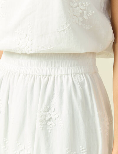 Jupe fluide en coton doubl&eacute;e ecru femme