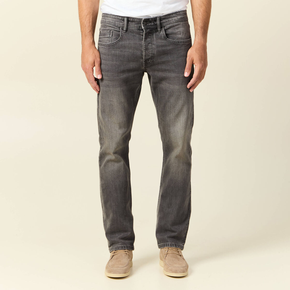 Jeans straight 5 poches denim gris homme