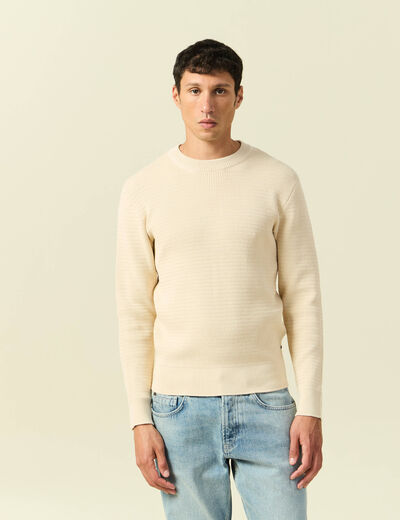 Pull col rond manches longues sable homme