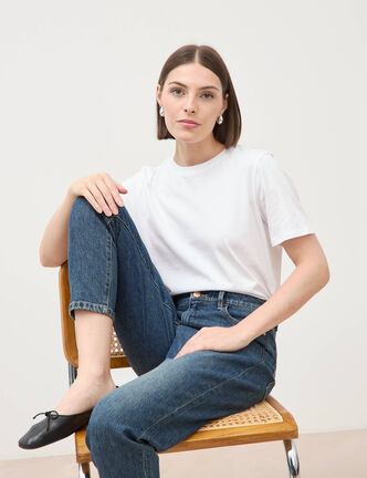 T-shirt droit col rond manches courtes blanc femme