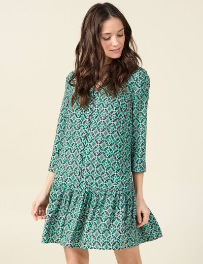 Robe courte &eacute;vas&eacute;e manches longues vert femme
