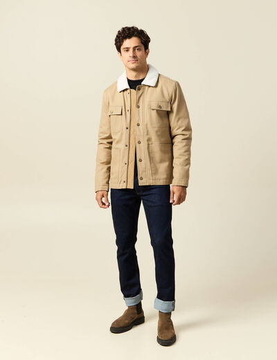 Blouson boutonn&eacute; col aviateur beige homme