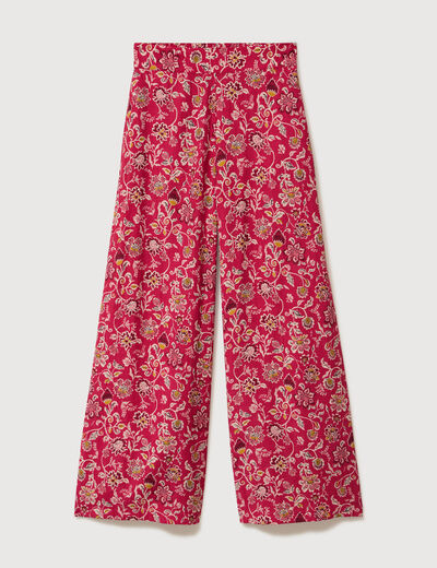 Pantalon large taille haute rouge cerise femme