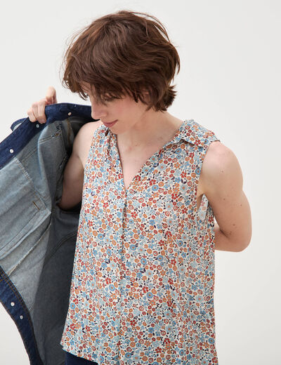 Blouse sans manches bleu gris femme