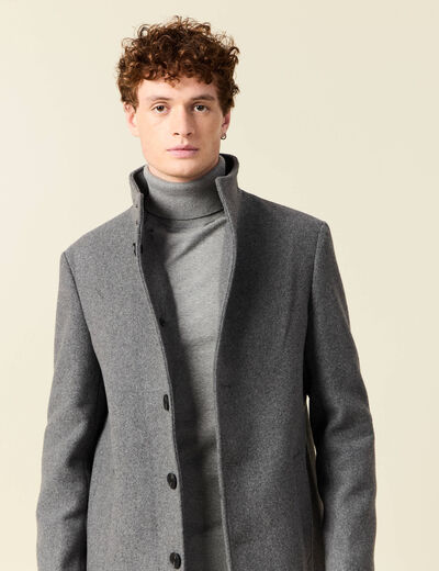 Manteau droit long col montant gris fonc&eacute; homme