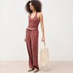 Pantalon large taille standard fluide marron cognac femme