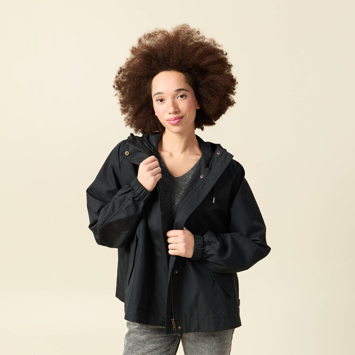Parka oversize d&eacute;perlante &agrave; capuche noir femme