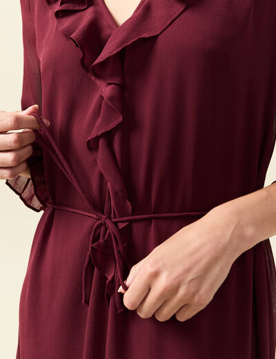 Robe manches 3/4 doubl&eacute;e bordeaux femme