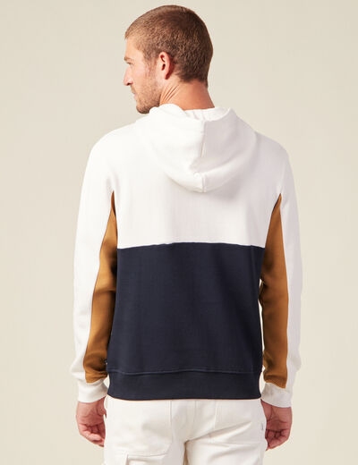 Sweat à capuche 1 poche ecru homme