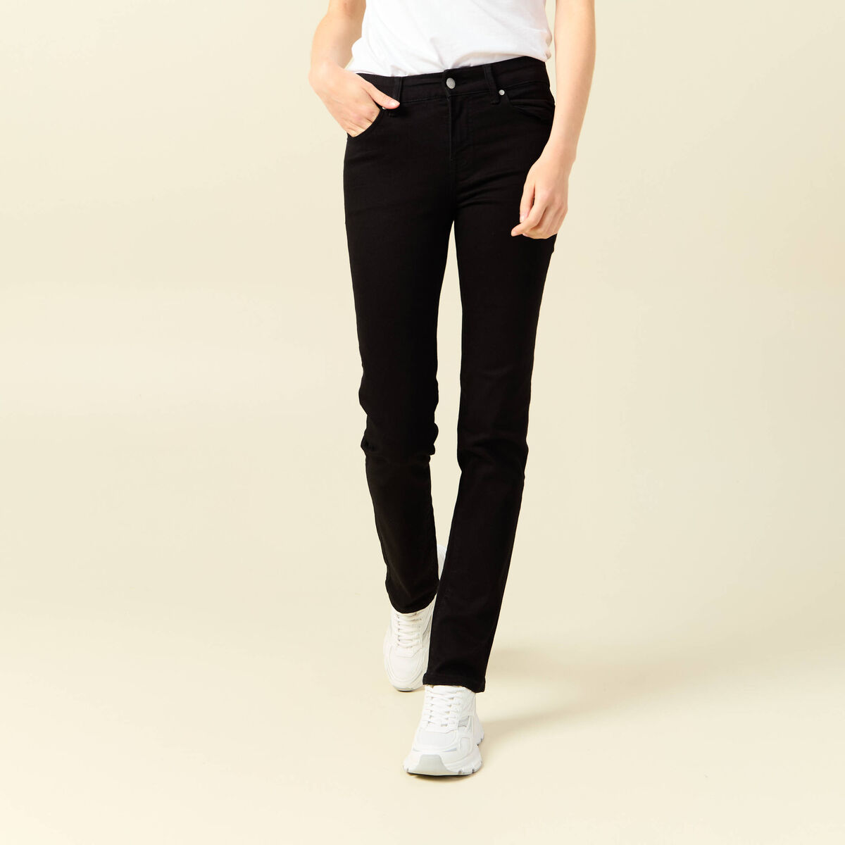 Jeans regular 5 poches denim noir femme