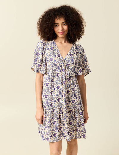 Robe col V manches courtes bleu femme