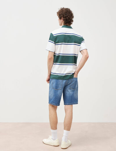 Polo ray&eacute; coupe ample manches courtes blanc homme