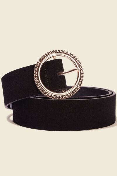 Ceinture suédine boucle ronde noir femme
