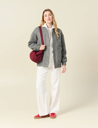 Gilet manches longues capuche ecru femme