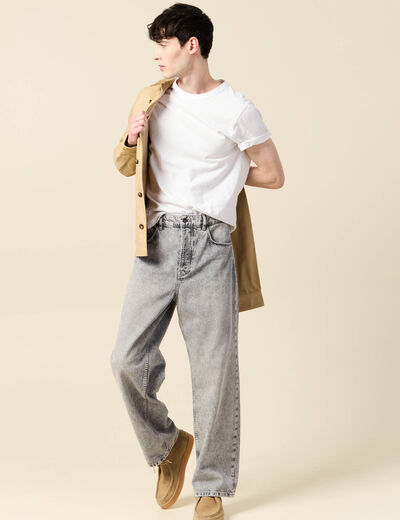 Jeans large 5 poches longueur 32 denim snow gris homme