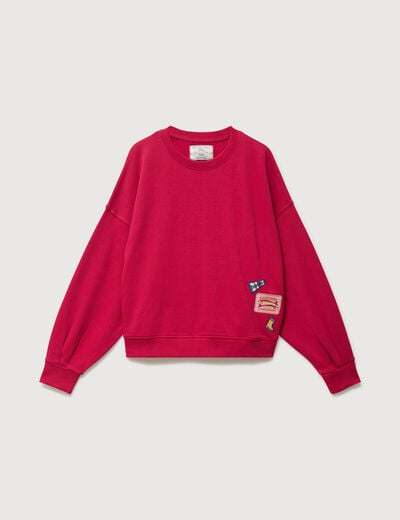Sweat droit col rond manches longues rouge clair femme
