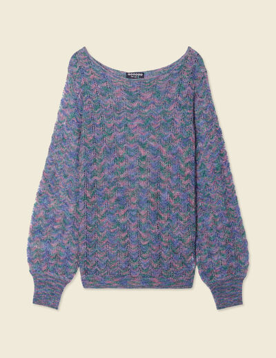 Pull manches longues ajouré bleu gris femme