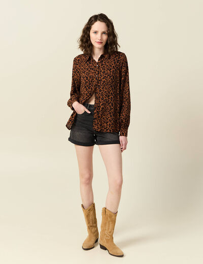 Chemise manches longues fluide marron foncé femme