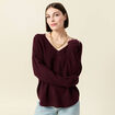 Pull manches longues col en V prune femme