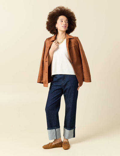 Pull col v manches 3/4 ecru femme