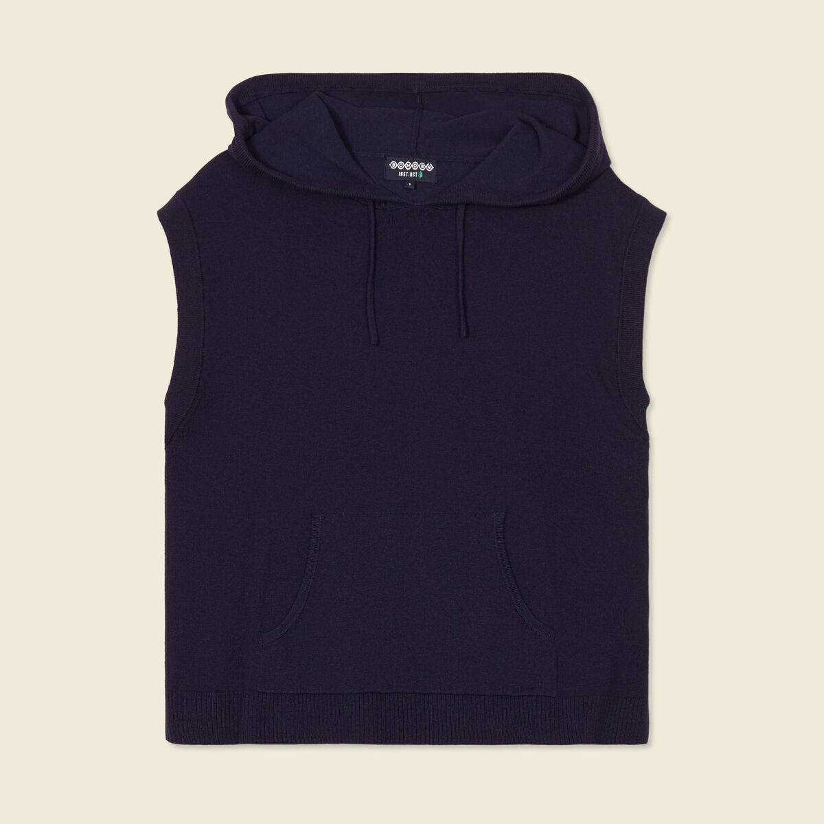 Pull sans manches capuche bleu marine femme