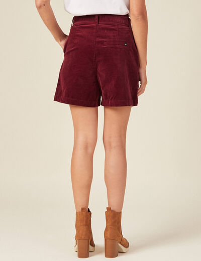 Short paperbag velours prune femme
