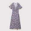 Robe droite 3/4 col v manches courtes bleu femme