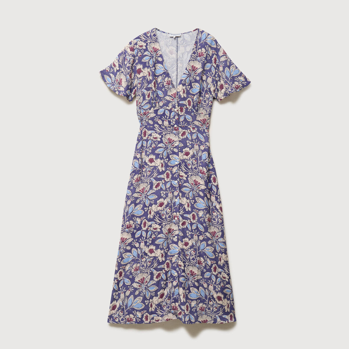 Robe droite 3/4 col v manches courtes bleu femme