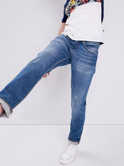 Jeans straight details destroy denim dirty homme