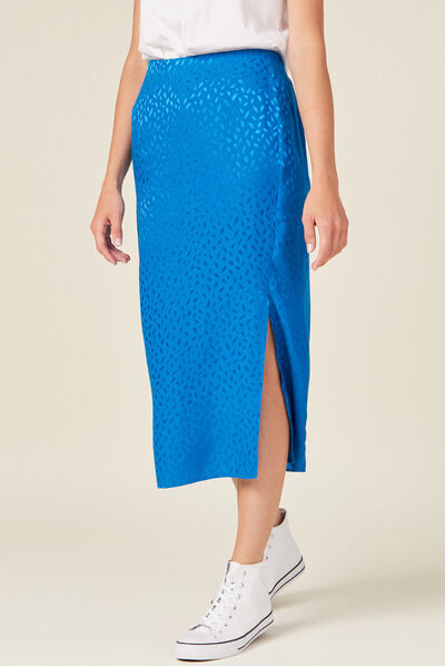 Jupe longue droite fendue bleu electrique femme