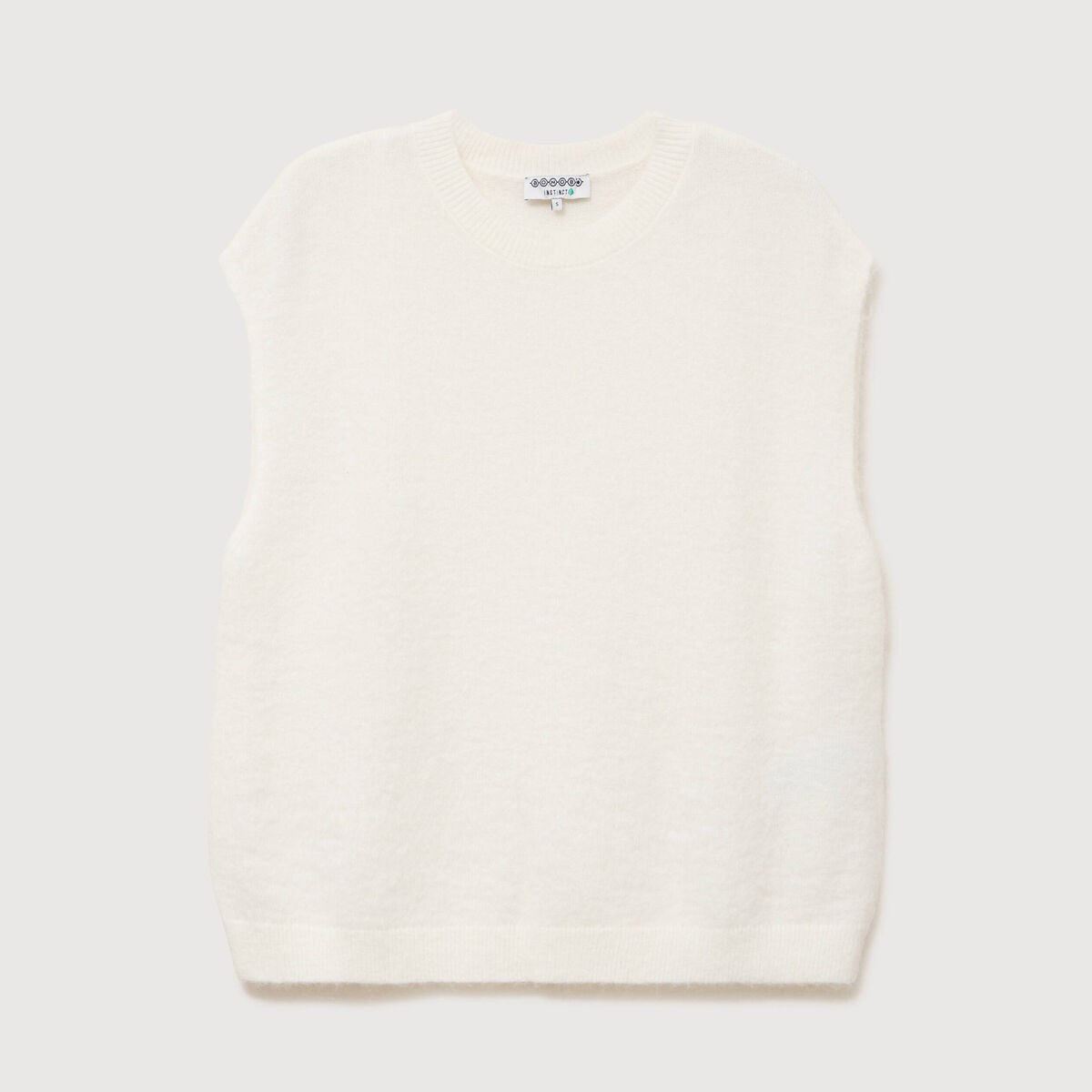 Pull droit court sans manches col rond ecru femme
