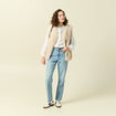 Gilet col tailleur manches longues creme femme