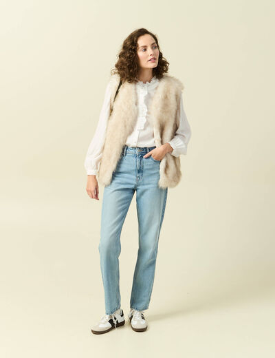 Gilet col tailleur manches longues creme femme
