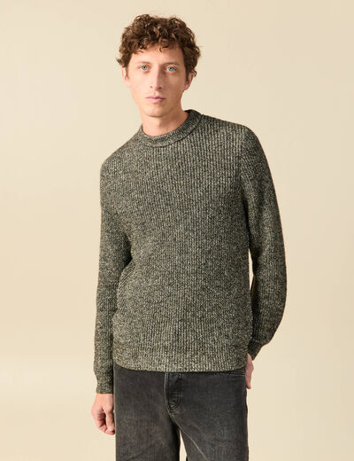 Pull manches longues col rond vert kaki homme