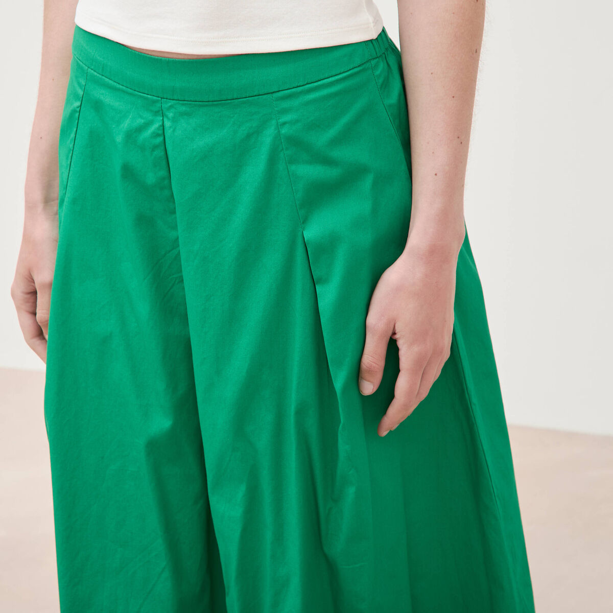 Jupe longue &eacute;vas&eacute;e en coton ray&eacute; vert femme