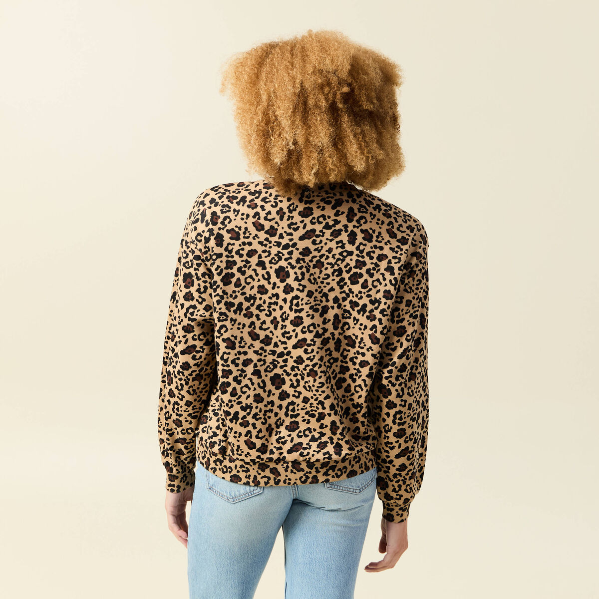 Sweat col rond manches longues beige femme