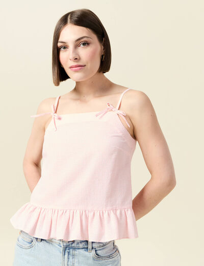 Débardeur droit court col carré rose clair femme