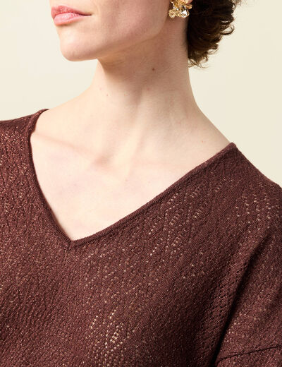 Pull manches longues ajouré bordeaux femme