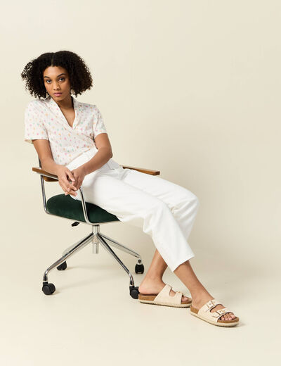 T-shirt manches courtes brodé blanc femme
