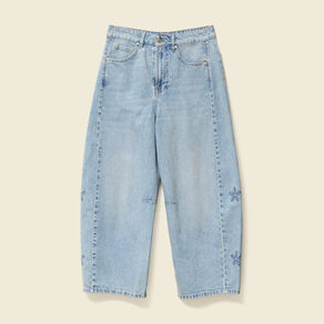Jeans slouchy brodé 7/8ème denim bleach femme