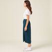 Jupe midi droite fendue satin bleu canard femme