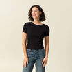 T-shirt manches courtes côtelé noir femme