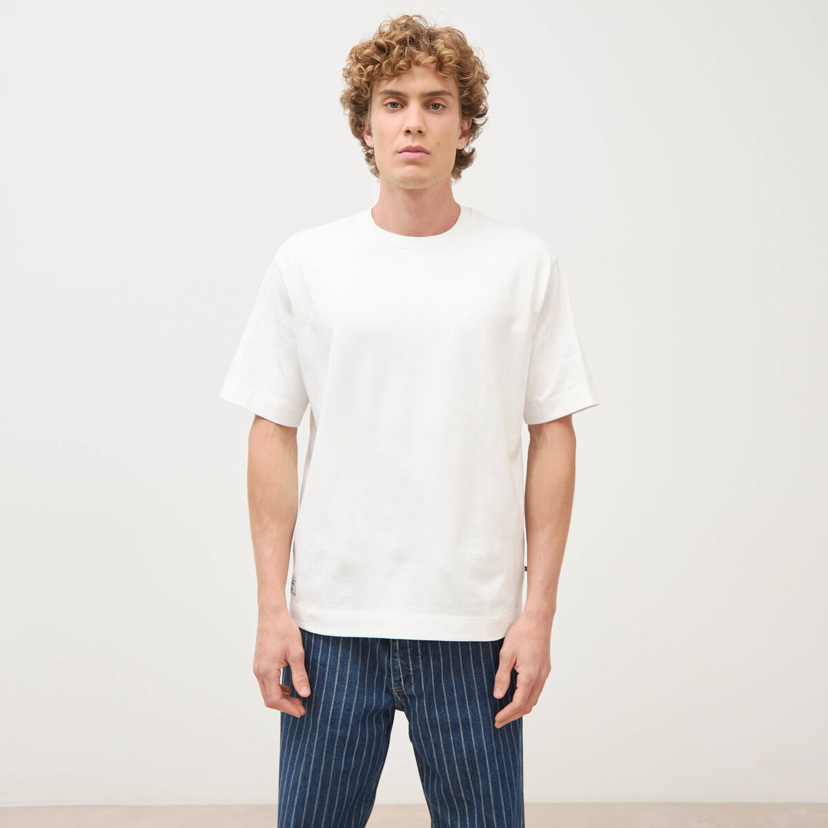 T-shirt ample col rond manches courtes ecru homme