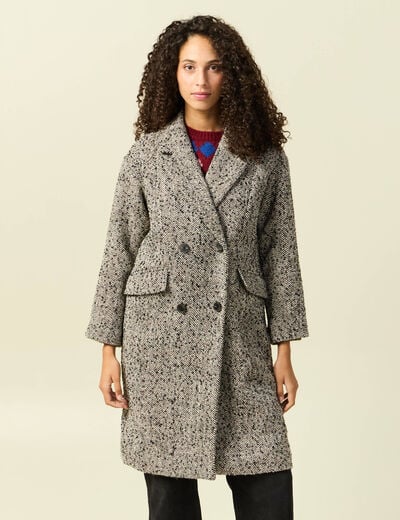 Manteau long oversize col montant gris fonc&eacute; femme