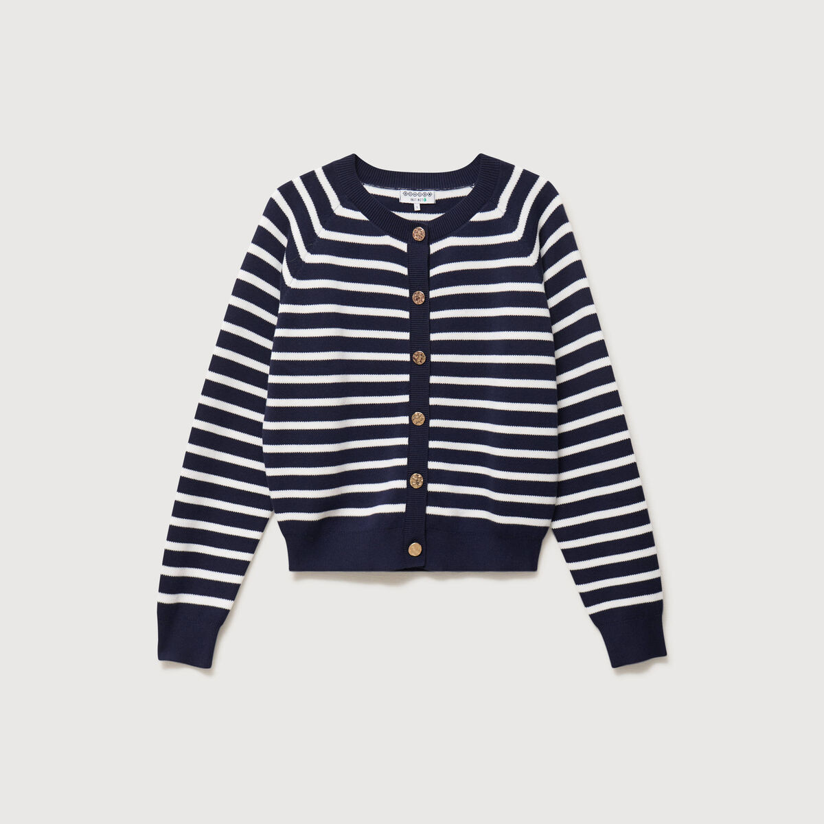 Gilet manches longues col rond en coton bleu marine femme