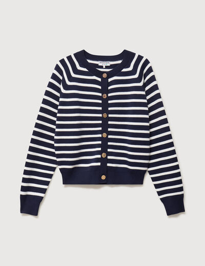 Gilet manches longues col rond en coton bleu marine femme