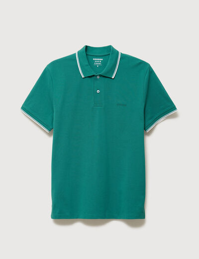 Polo cintr&eacute; en coton manches courtes vert &eacute;meraude homme