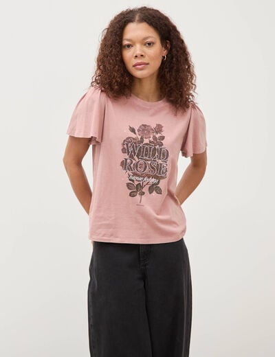 T-shirt droit col rond manches courtes vieux rose femme