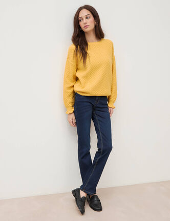 Jeans regular taille haute denim brut femme
