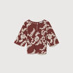 T-shirt brod&eacute; col rond manches 3/4 marron cognac femme